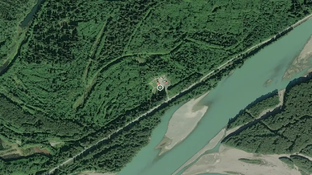 Aerial view of Kasiks Wilderness Resort and surroundings