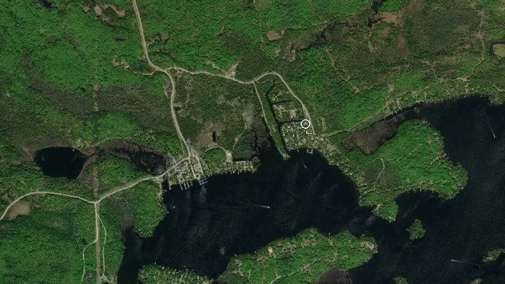 Aerial view of Jack's Lake Trailer Park and surroundings