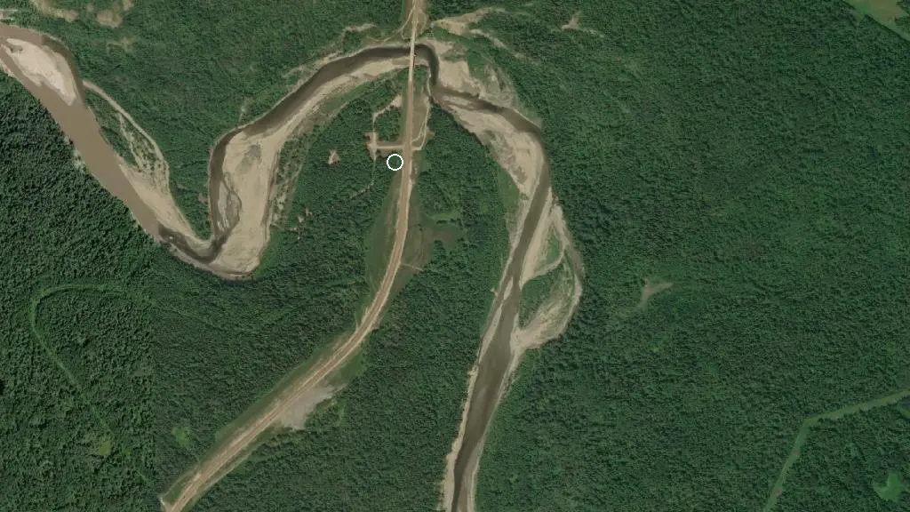 Aerial view of Simonette River Provincial Recreation Area and surroundings
