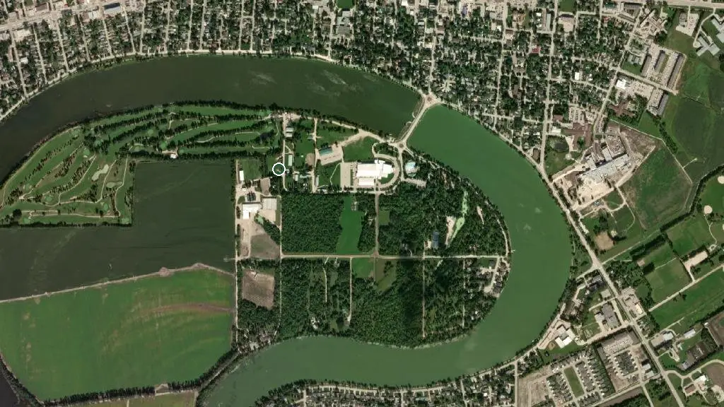 Aerial view of Portage Ex Campgrounds and surroundings