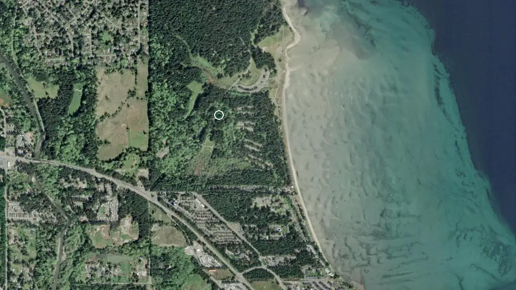 Aerial view of Rathtrevor Beach Prov Park and surroundings