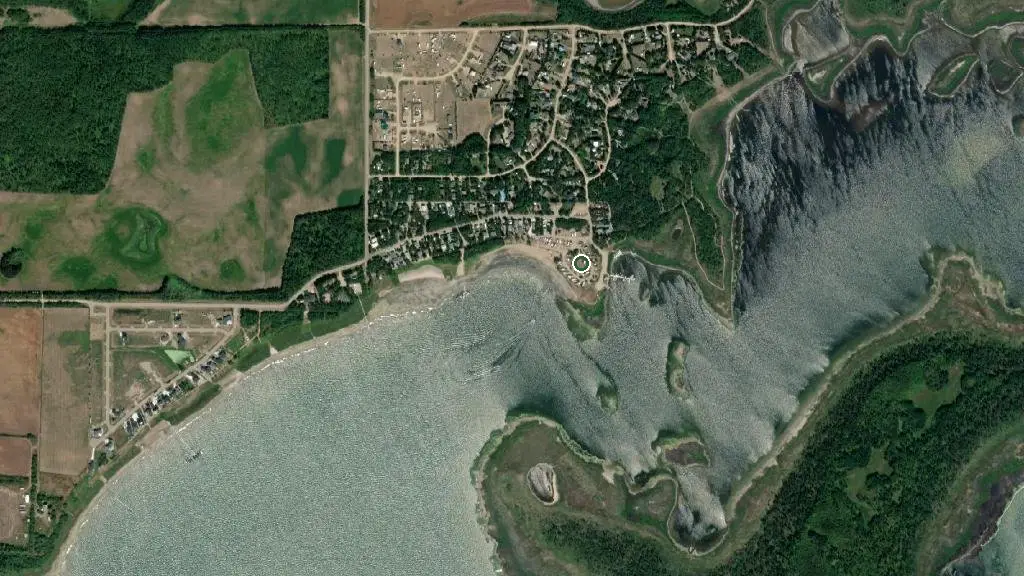 Aerial view of Pelican Point Campground and surroundings