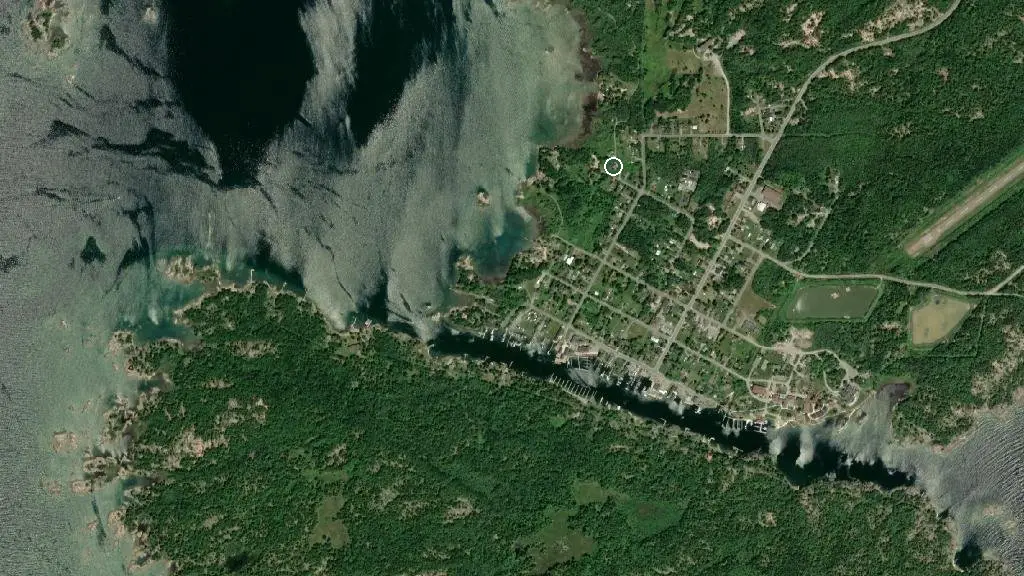 Aerial view of Rocher Rouge Campground and surroundings