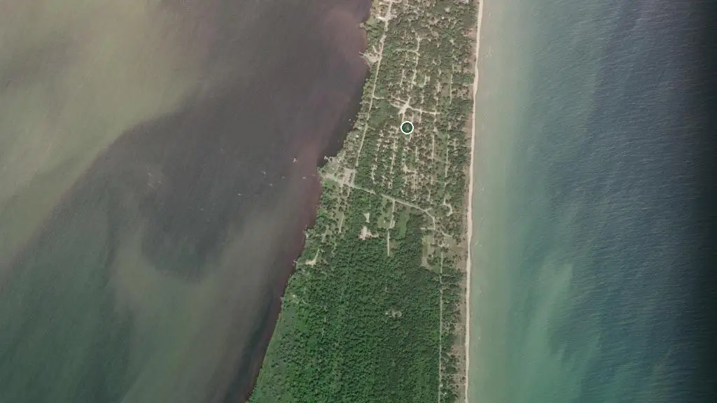 Aerial view of Rondeau Campground and surroundings