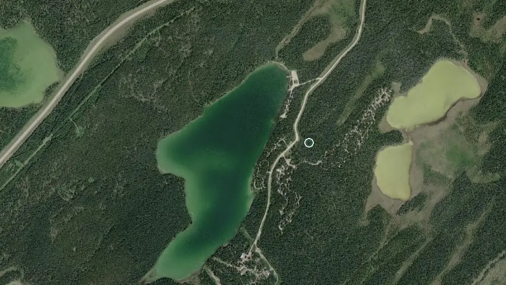 Aerial view of Fish Lake Provincial Recreation Area and surroundings