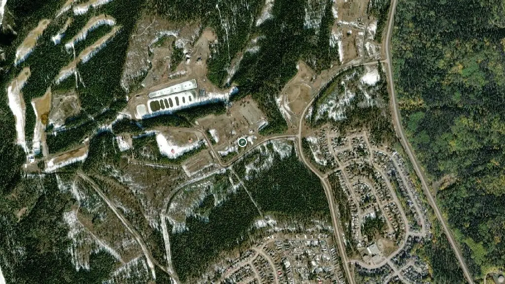 Aerial view of Monkman RV Park and surroundings