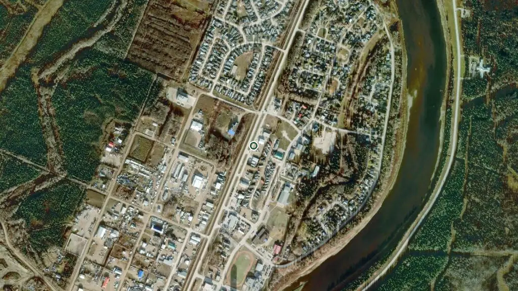 Aerial view of Hay River Territorial Park and surroundings