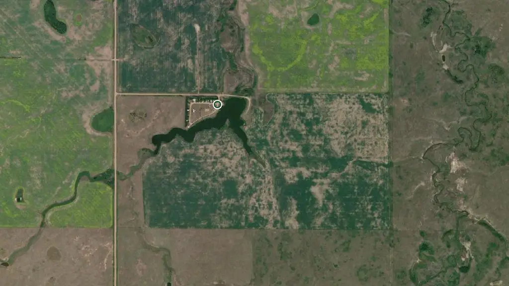Aerial view of Huber Dam Campground and surroundings