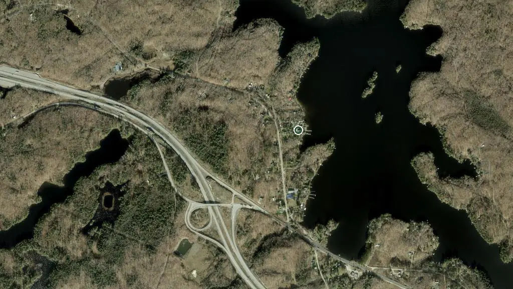 Aerial view of Terrawoods on Muskoka Shores and surroundings