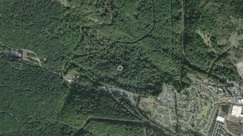 Aerial view of Goldstream Park Campground and surroundings
