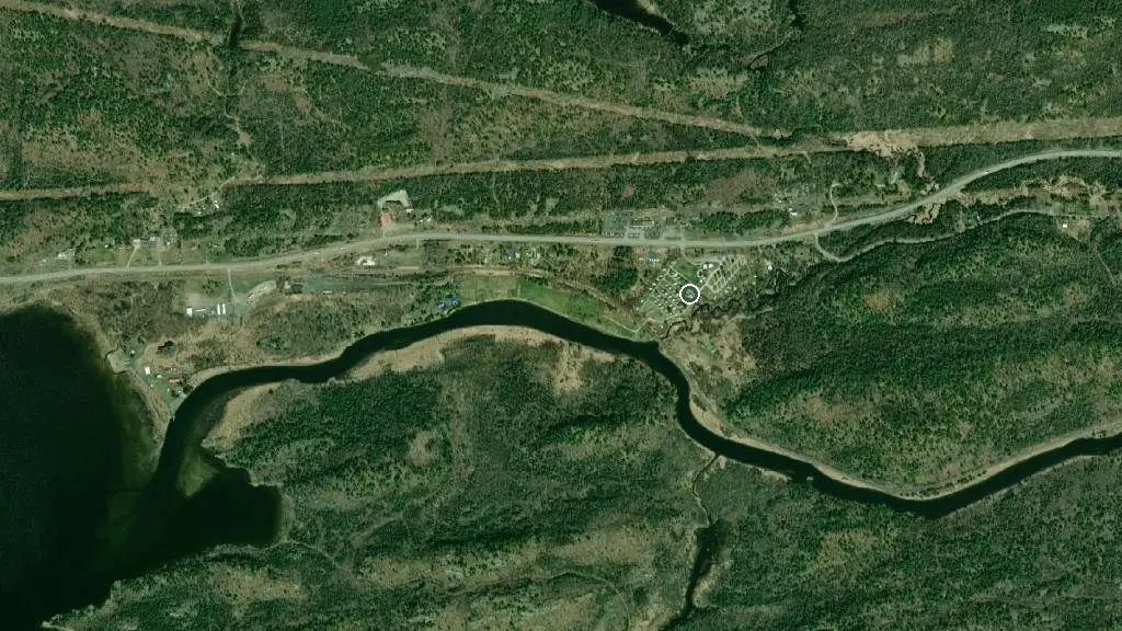 Aerial view of Serpent River Campground and surroundings
