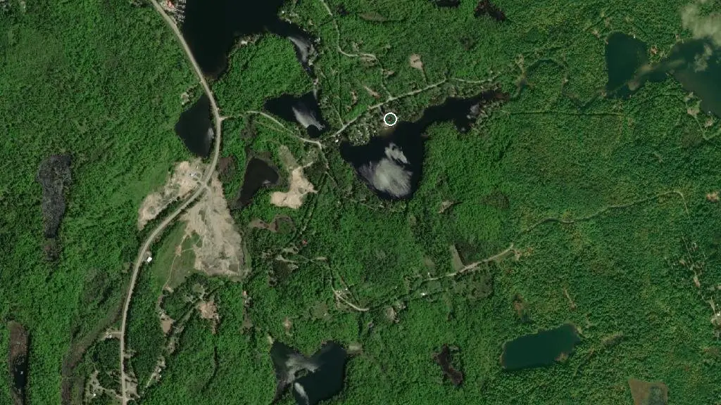 Aerial view of Bon Echo Family Campground and surroundings