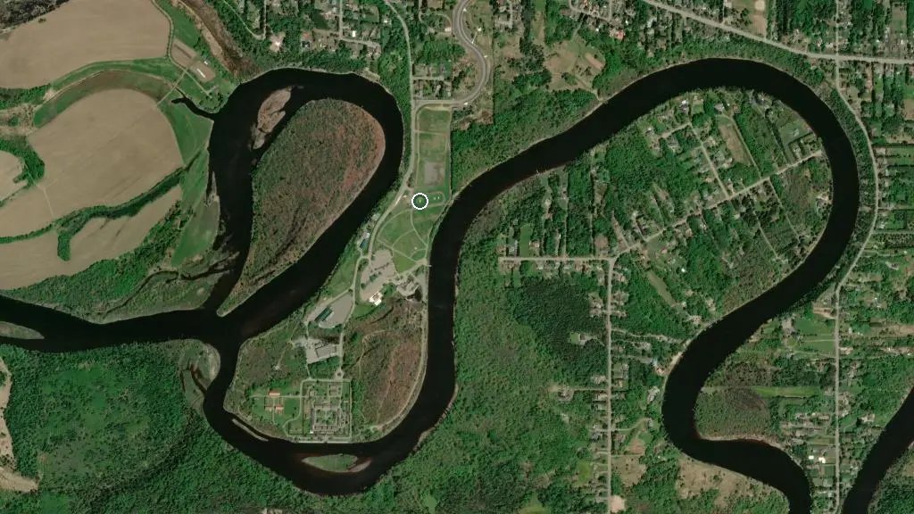 Aerial view of Fort William Historical Park Campground and surroundings