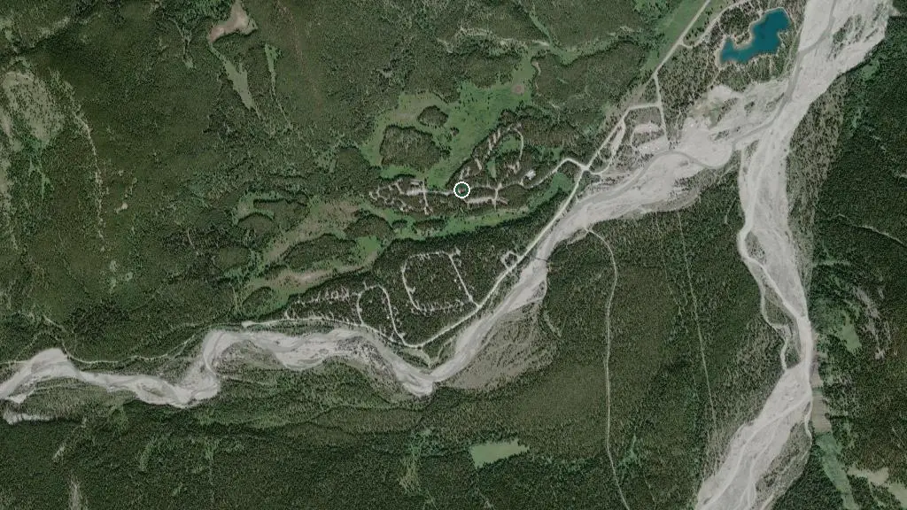 Aerial view of Little Elbow Equestrian Campground and surroundings