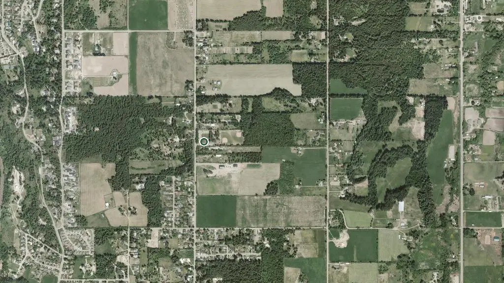 Aerial view of Salmon Arm Elk's Hall & RV Park and surroundings