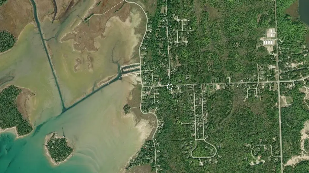 Aerial view of Fiddlehead Resort Camp and surroundings