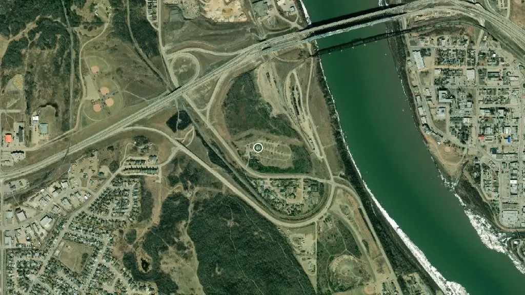 Aerial view of Peace River Lion’s Club Park and surroundings