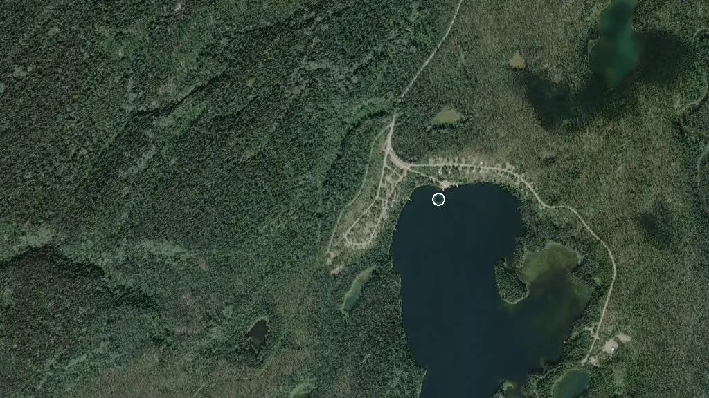 Aerial view of Kettle Bay Campground and surroundings
