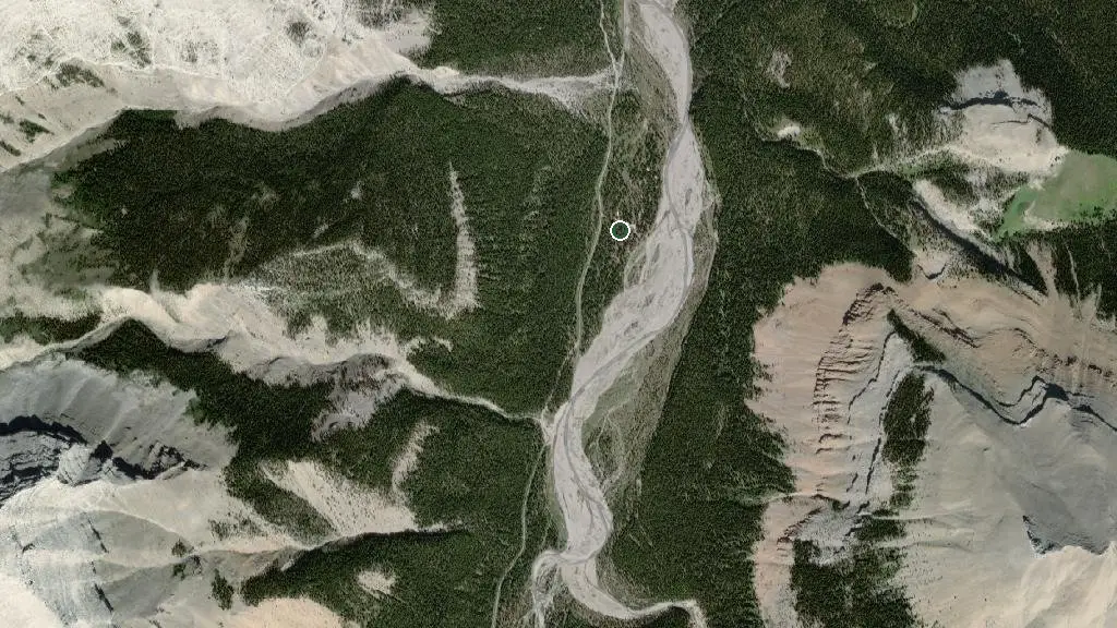 Aerial view of Big Elbow Backcountry Campground and surroundings
