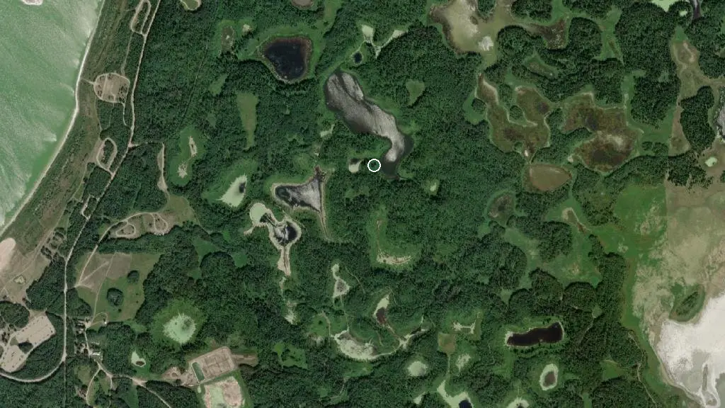 Aerial view of Miquelon Lake Provincial Park and surroundings