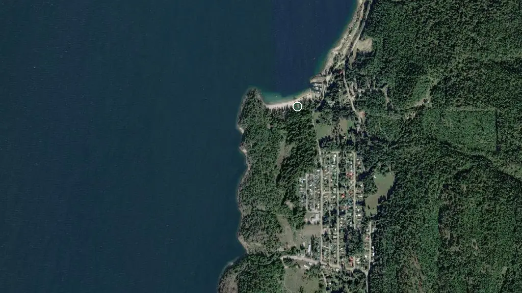 Aerial view of Riondel Community Park and Campground and surroundings