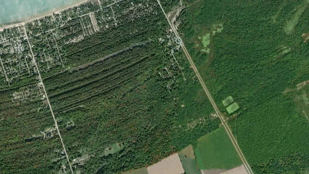 Aerial view of Ipperwash Family Campground and surroundings