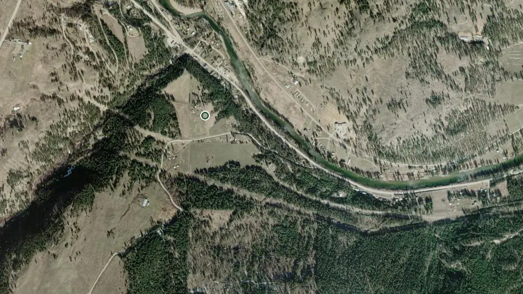 Aerial view of Kettle River Prov Rec Area and surroundings