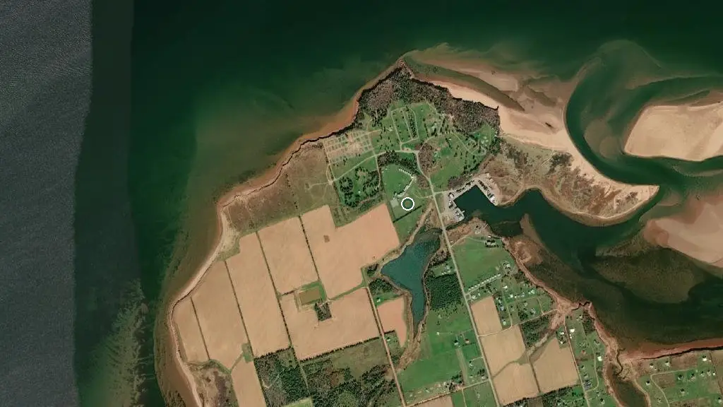Aerial view of Cabot Beach Provincial Park and surroundings