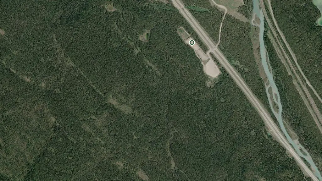 Aerial view of Lake Louise Overflow Campground and surroundings
