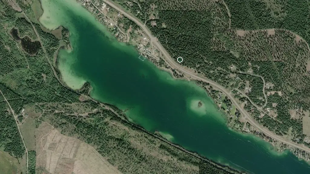 Aerial view of Lac La Hache Provincial Park and surroundings