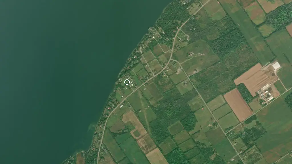 Aerial view of Sunset Shores Campground and surroundings